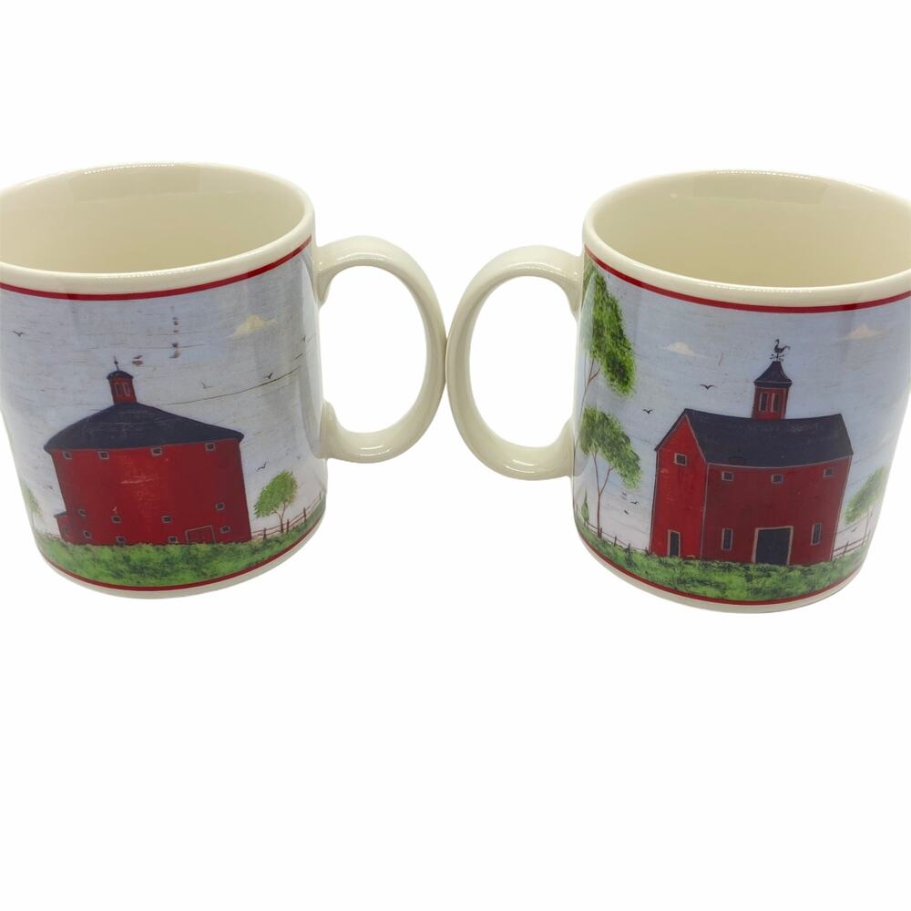 Coffee Mugs Cups by Sakura Set of 2 Vintage Warren Kimble 1998 BARNS Folk Art - Picture 5 of 13